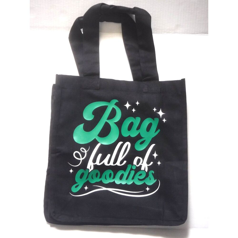 Reusable Black Tote Bag Green & White